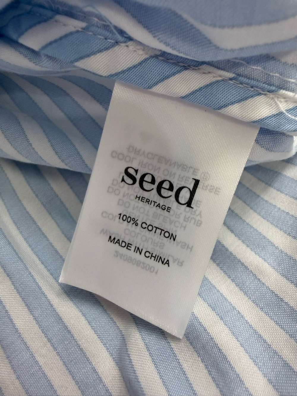 Seed Heritage Cotton Stripe Shirt in Frost Blue Stripe Size 8 - Picture 9 of 11